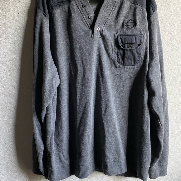 Harley Davidson Gray and Black Henley Long Sleeve 3 Button Pullover Sweater 2XL - Picture 12 of 16